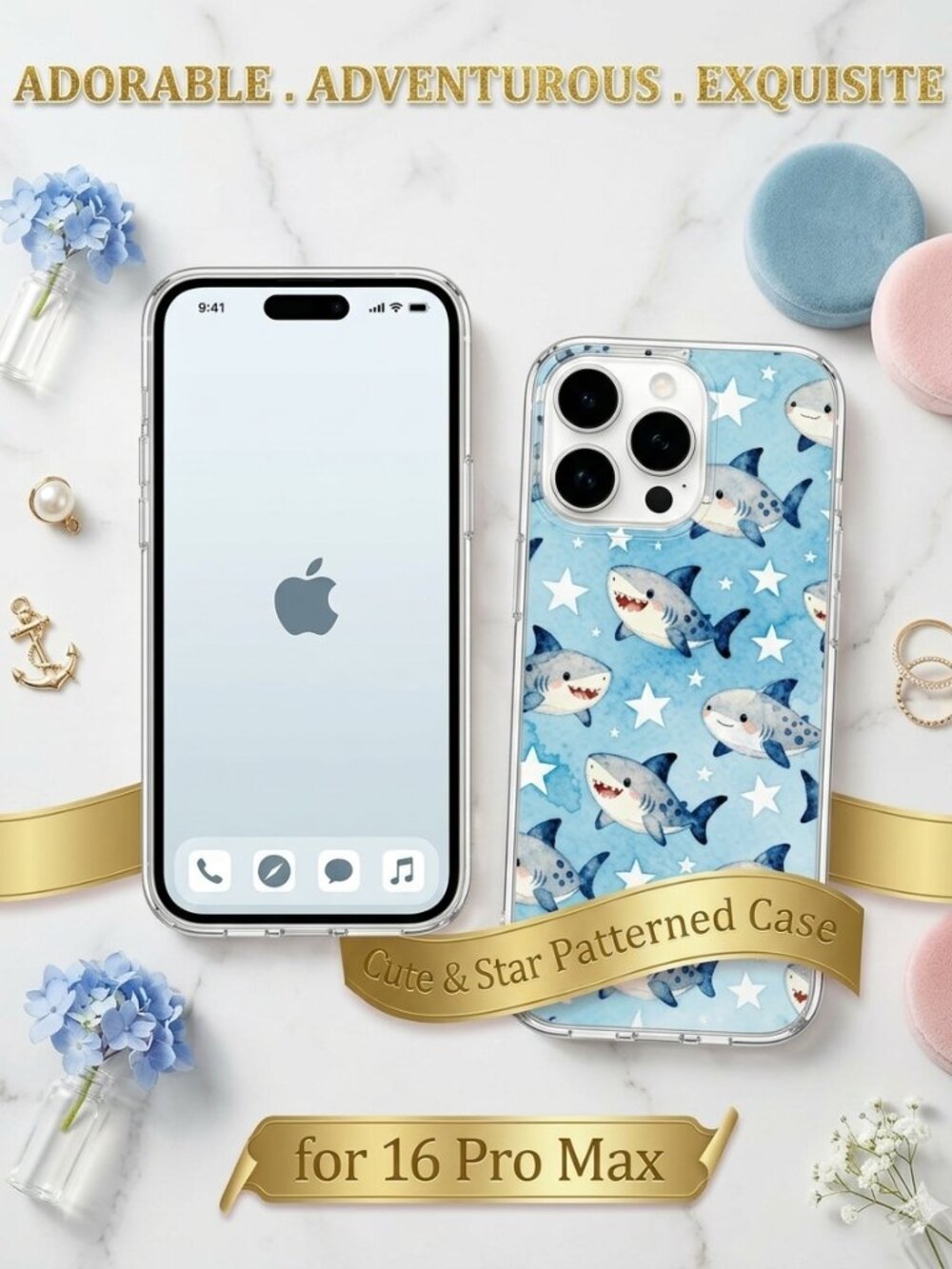 iPhone 16 Pro Max Cute Shark Case – Clear Animal Print